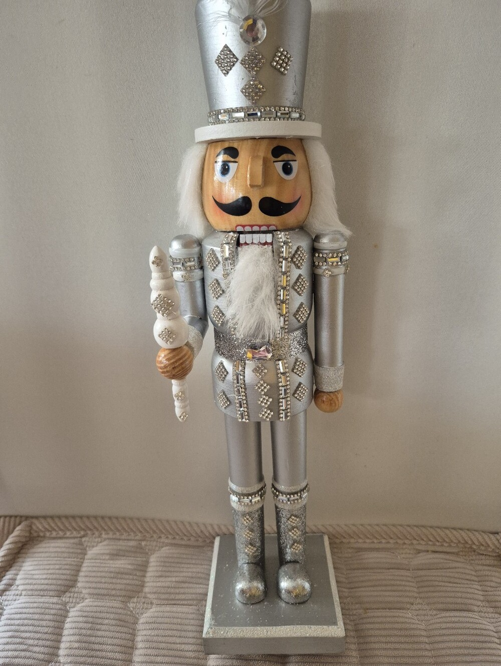 Silver Decorative Nutcracker Soldier - Elegant Holiday Accent